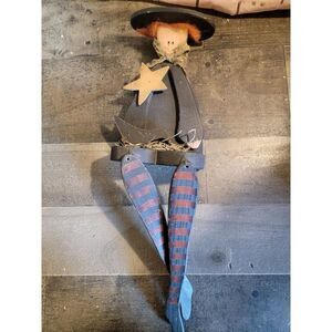 Country Folk Art Halloween witch star trick or treat hanging bookshelf decor